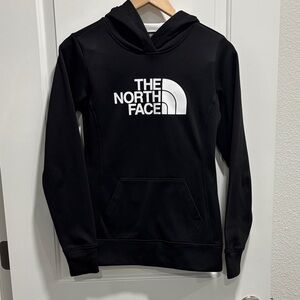 The North Face black hoodie white logo